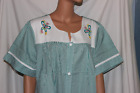 WOMENS EASY ESSENTIALS TEAL WHITE PINSTRIPE SNAPS HOUSECOAT DUSTER ROBE 2X & 3X