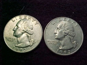 2 - 1993 D & P WASHINGTON QUARTERS CIRCULATED - Picture 1 of 1