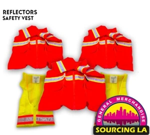 Set of 5 Safety Vest Hi-Visibility Full Zipper Orange reflectors - Picture 1 of 4