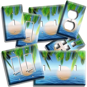 TROPICAL PARADISE BEACH PALMS OCEAN SUN LIGHT SWITCH OUTLET WALL PLATE ART DECOR - Picture 1 of 34
