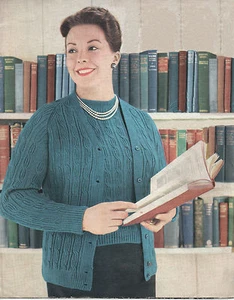 Knitting Pattern Ladies Cable Rib Cardigan & Jumper. 40 to 52 Inch Bust. - Picture 1 of 1