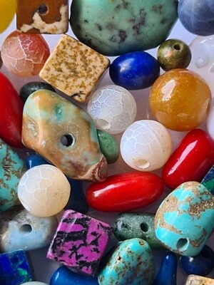 50 Edelstein Perlen Perlenmix Perlenmischung Achat Jaspis Türkis Jade 1434 - Bild 1 von 4