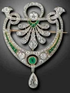 Broche prendedor con dije Art Deco real de moissanita corte redondo de 2 quilates enchapado en oro amarillo de 14 quilates - Imagen 1 de 7