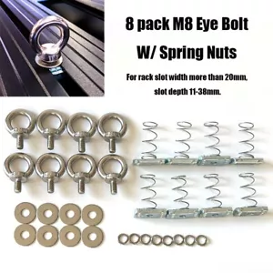 M8 Spring Slot Channel Eye Nuts Bolts Tie Down Kit Rhino Thule Yakima Roof Rack - Picture 1 of 12