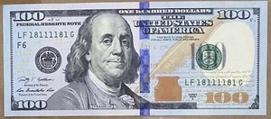 US 100$ 2009 Binary radar Fancy serial number 18111181 UNC - Picture 1 of 2