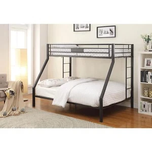 Oberon II Contemporary Black Sand Finish Metal XL Twin Over Queen Bunk Bed - Picture 1 of 1