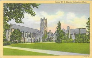 Vintage Massachusetts Leinen Postkarte Springfield Trinity M E Kirche - Bild 1 von 2