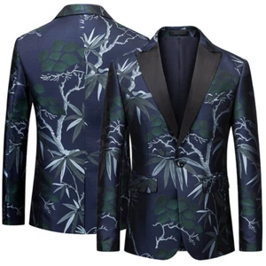 Giacca da smoking uomo modello pianta jacquard babbotto picco abito blazer cappotto retrò - Foto 1 di 9