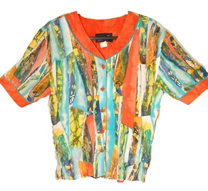 Camicia vintage Bonnie Boynton con bottoni colorata retrò donna taglia S - Foto 1 di 11
