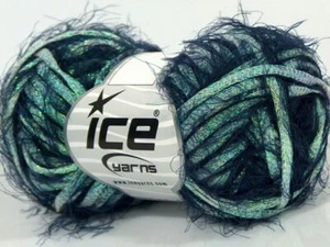 Custom Blend Eyelash with Metallic Ribbon Ice Yarn #71454 Navy & Iridescent 50gr - Picture 1 of 8