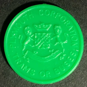 Plymouth Trams Buses School England Plastic Token Green 1D 25mm c50's-60's - Picture 1 of 3