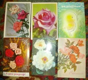 6 SOVIET UNION old USSR VINTAGE art PRINT retro postcard Birthday GREETINGS - Picture 1 of 2