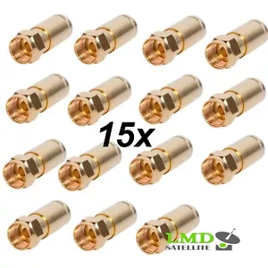 15 X F CONNECTOR COMPRESSION PLUG GOLD 7MM FOR RG6 COAXIAL CABLE - Picture 1 of 3