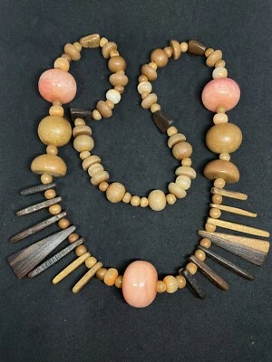 ¿Ágata de madera vintage? "Collar tribal de 26"" con cuentas rosa multicolor" Foto 1 de 2