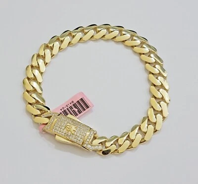 Brazalete de oro real de 14k Mónaco eslabón cubano de 9,5 mm 8,5"" pulgadas para hombre de oro amarillo de 14 k Foto 1 de 4