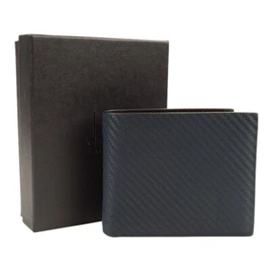 DUNHILL Navy Blue CHASSIS Leather Double Billfold 4 CC Coin Wallet Italy NEW - Picture 1 of 4