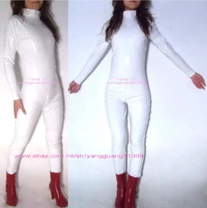 Sexy Mujeres Mono Body Blanco Brillante PVC Gatito Disfraz Espalda Larga Cremallera F790 - Imagen 1 de 11