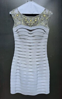 SHERRI HILL Dress Womens 6 Gray Beaded Bodycon Party Banded Formal Wedding - Image 1 of 4