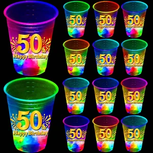 50Th Birthday Party Cups 24 Pack - Glow in the Dark Plastic Cups with Happy 50Th - Picture 1 of 12