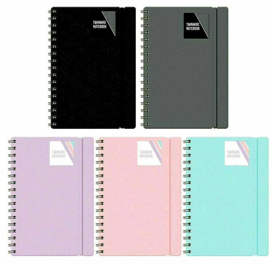 IG DESIGN GROUP A5/A4 Notebook Note Pad Twin wire Spiral Poly Pastel Banded Lined Journal Ruled