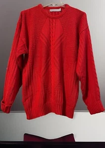 Vintage Jantzen Sweater Women Size XLT Red Crew Neck Cable Knit Fisherman Heavy - Picture 1 of 12