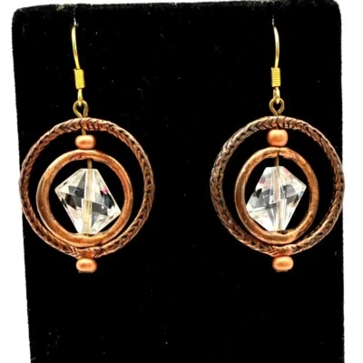 Brincos femininos artesanais de cristal de cobre pendurados gota torcida boho chique - Imagem 1 de 3