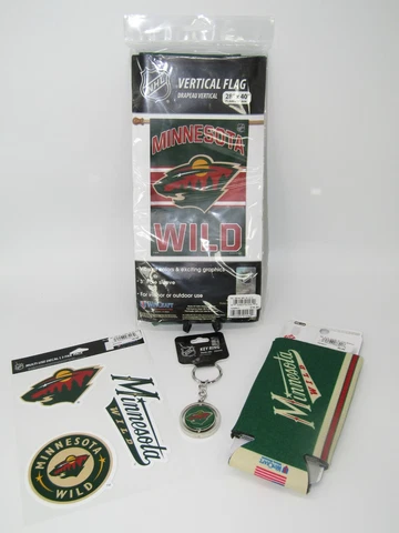 Minnesota Wild NHL Fan Pack  ~Flag ~ Koozie ~ Decals ~ Key Chain Lot of 4 Cover