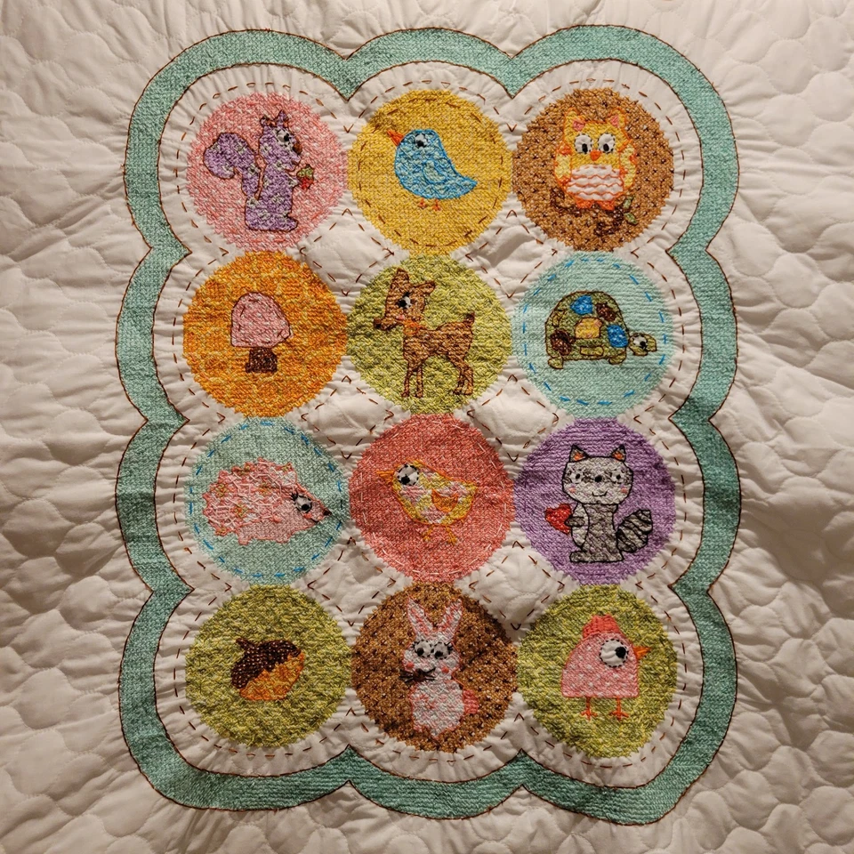 Cross Stitch Kit Stamped Baby Quilt Dimensions HAPPI WOODLAND FINISHED 34x43 - Image 1 of 4