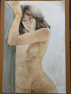 Original pencil & crayon drawing of nude woman indistinctly signed 1979 - Image 1 of 4