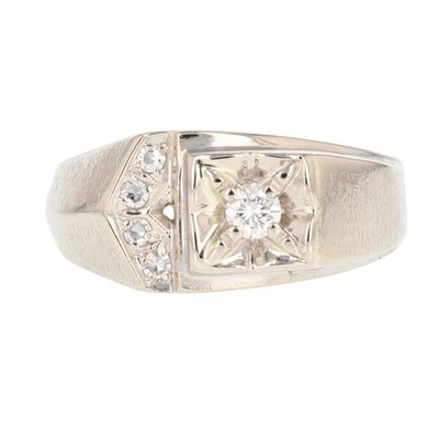 .28ctw Round Diamond Asymmetrical Textured Band Ring 14k White Gold Size 11.5 - Image 1 of 4