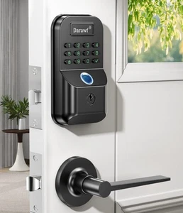 Fingerprint Door Lock with 2 Lever Handles - Keyless Entry Smart Deadbolt,Ele... - Picture 1 of 5