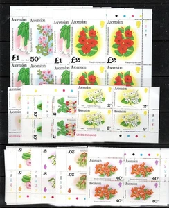 Ascension 1981-82 Flowers sets SG 282a-96a and 283B-95B MNH marginal blocks of 4 - Picture 1 of 1