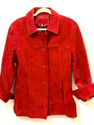 Chaqueta abotonada vintage de cuero gamuza roja - talla mediana Foto 1 de 4