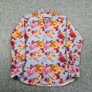 Claudio Lugli Shirt Mens Large Pink Red Floral Smart Casual Cotton Size 41-42 - Picture 1 of 8
