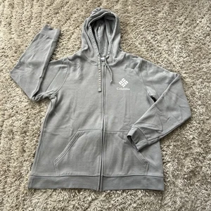 Columbia Full-Zip Hoodie Women LARGE Grey Long Sleeve Sweatshirt Fleece Lined - Picture 1 of 9
