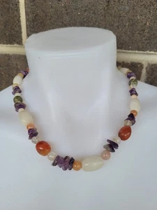 Vintage Cornelian Agate Stone Necklace - Picture 1 of 6