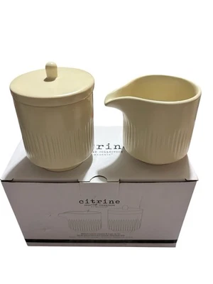 Citrine Everyday Collection By Magenta Acanalado Cerámica Crema y Tarro de Azúcar Set Nuevo Foto 1 de 4