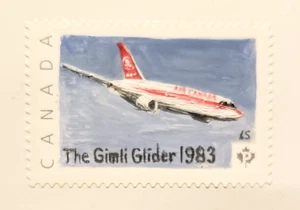"GIMLI GLIDER `1983" OOAK ORIG HNDPAINTED CANADA P STAMP W/COA-42ND ANNIVERSARY - Picture 1 of 1