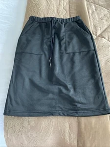 BN Black Midi Skirt Drawstring Waist , Pockets & Kick Split - Picture 1 of 10