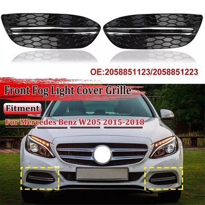 2Pcs Front Fog Light Air Vent Grille Cover For Mercedes-Benz W205 C300 2015-2018 - Imagem 1 de 4