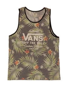 VANS Mens Graphic Vest Top Large Grey Floral Cotton BM13 - Picture 1 of 3