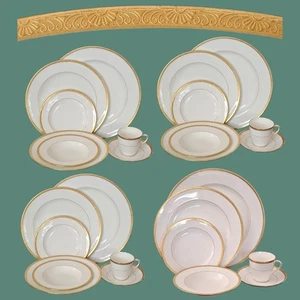 MINTONS H969 27 Pcs Dinnerware Set for 4 for Burley & Co Gold Encrusted Sunburst - Picture 1 of 17
