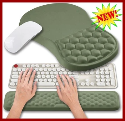 Ergonomic Gel Mouse Pad Wrist Rest Set Dark Green Carpal Tunnel Pain Support - Image 1 of 4