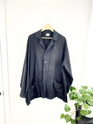 Винтажный льняной черный 100% льняной большого размера длинным рукавом куртка женщин средний  - Изображение 1 из 4