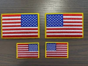(4) American Flag Iron on Patches - Regular & Reversed with Gold Border - Picture 1 of 5