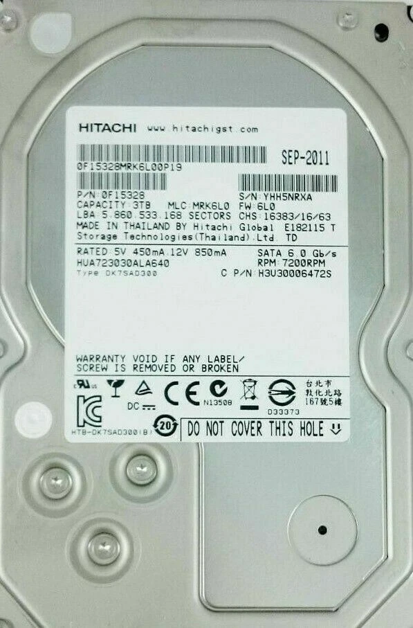 Hitachi 0F15328 3TB 7200RPM SATA 6Gbps 3.5" LFF Hard Disk Drive HUA723030ALA640 - Image 1 of 1
