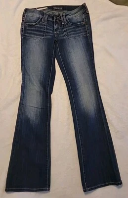 青少年 7 9 Decree 深洗低腰弹力靴型蓝色牛仔裤靴型喇叭 — 第 1/4 张图片