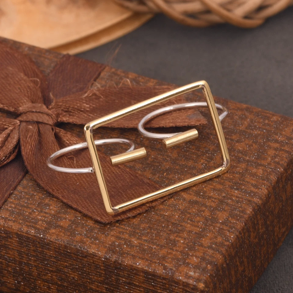 Двойной палец кольца, два пальца кольцо, 925 Серебряное кольцо, двухцветное кольцо ювелирных изделий - Изображение 1 из 4