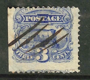 Sc #114 Double Grill JUMBO Pen Cancel 3 Cent Locomotive 1869 Pictorial US 10B33 - Picture 1 of 3