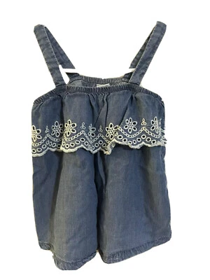 Blusa Gymboree Niñas Denim Blanca Bordada Sin Mangas Talla 4 Foto 1 de 4
